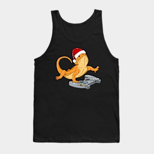 Cute Bearded Dragon Christmas Hat Video Game Tank Top